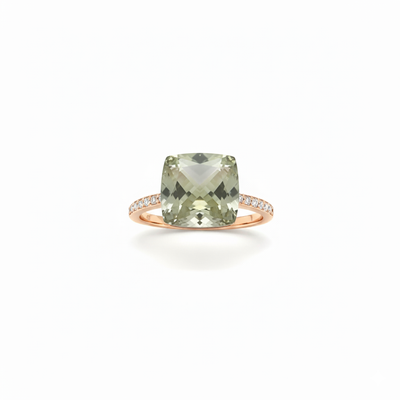 Cherry Faceted Ring with Diamonds