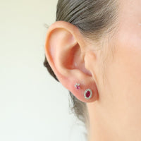 Oval Halo Ruby and Diamond Studs