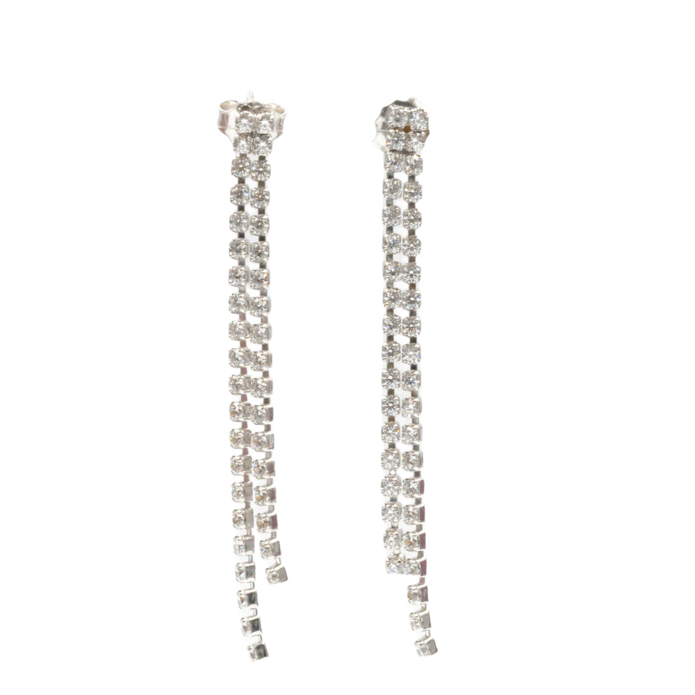 Double Long White Crystals Earrings