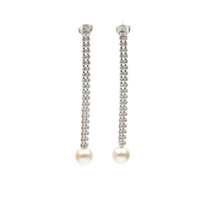 Long White Crystals and Pearls Earrings