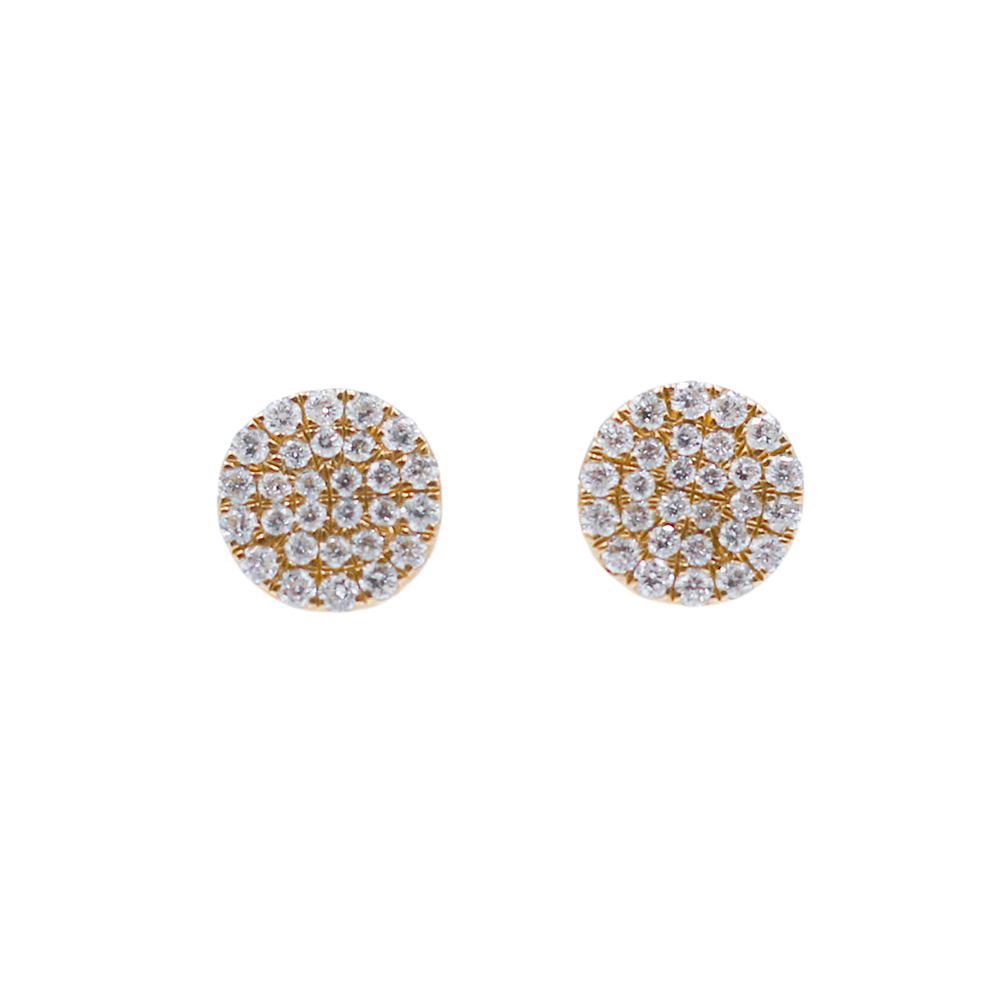 Round Pavé Diamond Studs Medium Yellow Gold