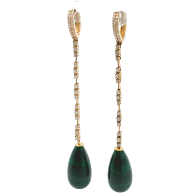 Malachite drop and Diamond Long Earrings