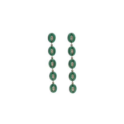 Long Malachite and Diamonds Origin Earrings