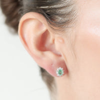 Oval Shape Flower Emerald and Diamond Studs