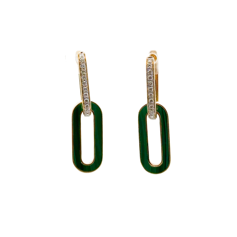 Link Malachite and Diamond Earrings