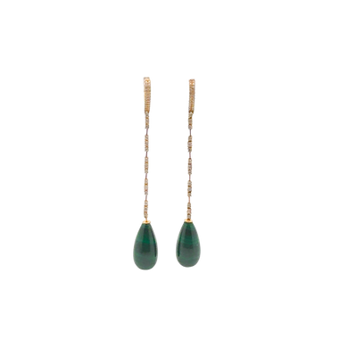 Malachite drop and Diamond Long Earrings