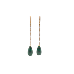Malachite drop and Diamond Long Earrings