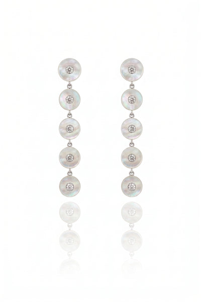 Long Mother Pearl and Diamond Earrings