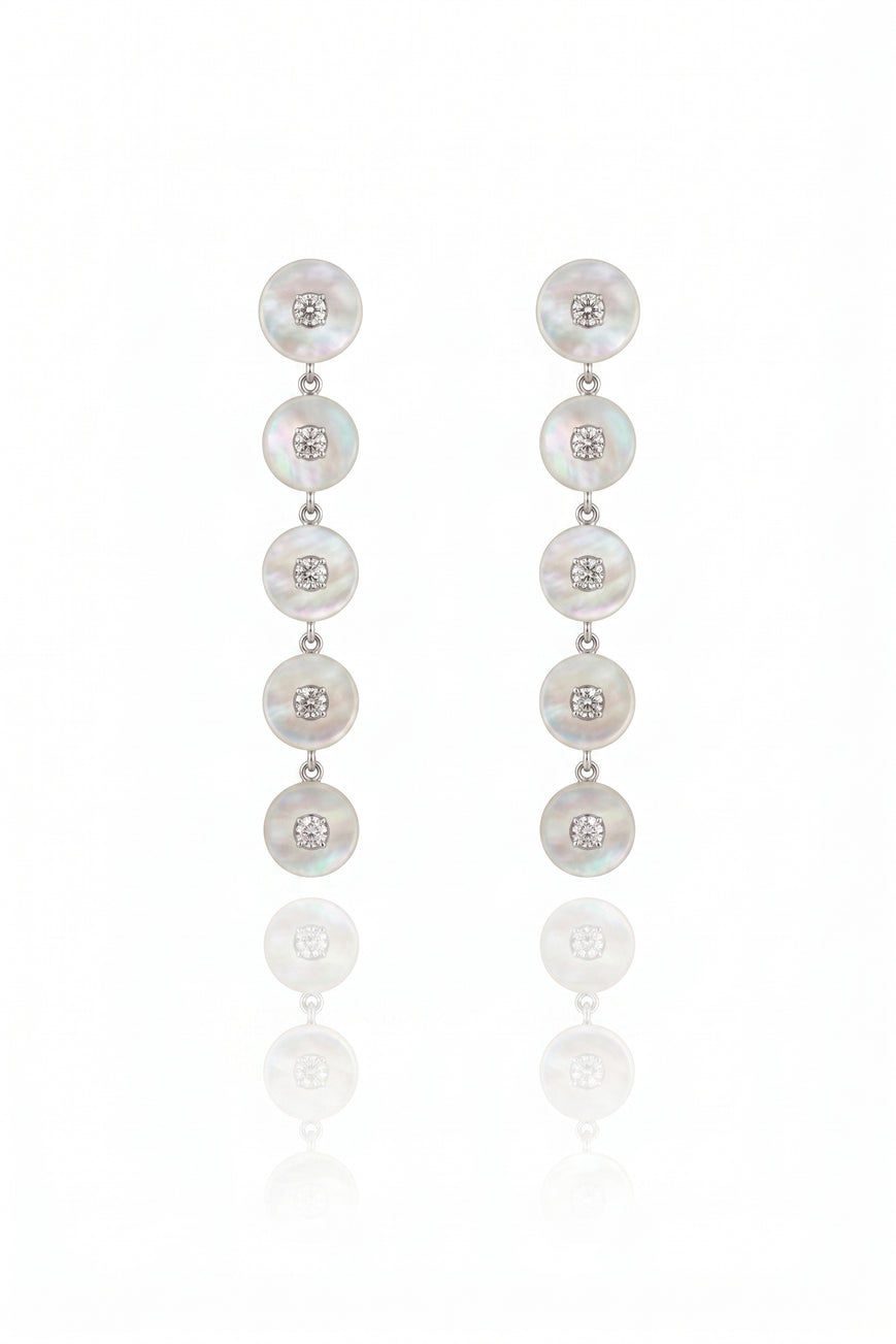 Long Mother Pearl and Diamond Earrings