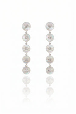 Long Mother Pearl and Diamond Earrings