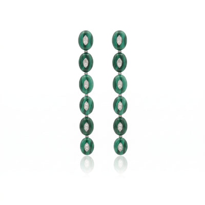 Long Malachite and Diamonds Origin Earrings