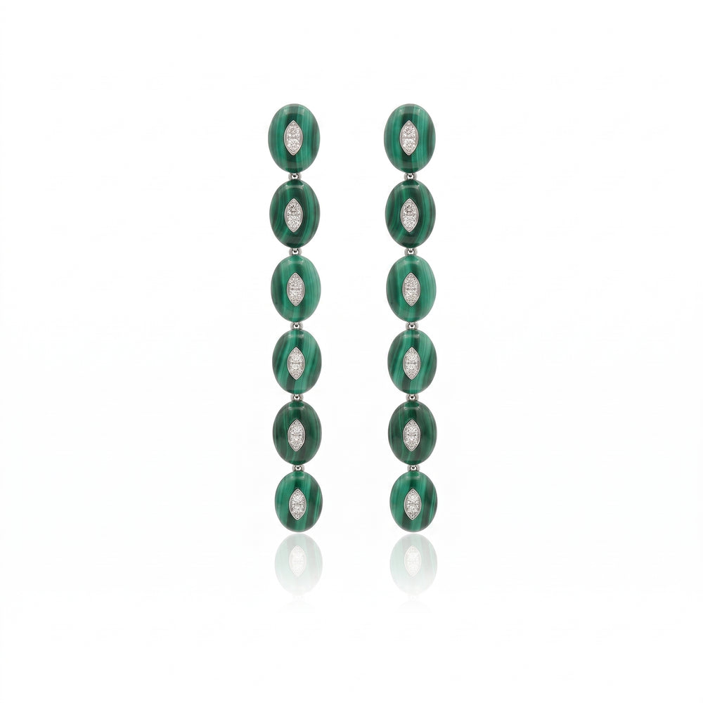 Long Malachite and Diamonds Origin Earrings