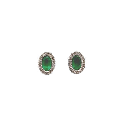 Oval Halo Emerald and Diamond Studs