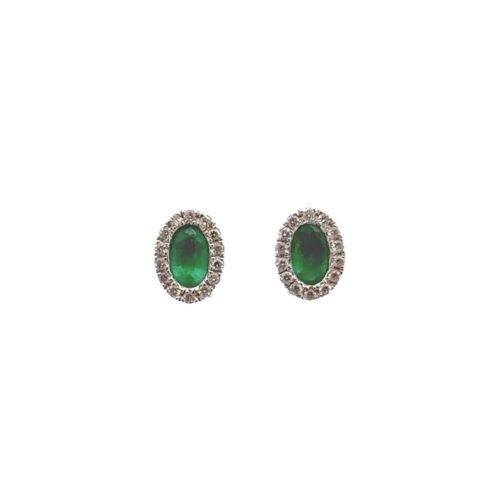 Oval Halo Emerald and Diamond Studs