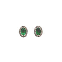 Oval Halo Emerald and Diamond Studs