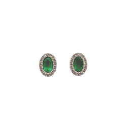 Oval Halo Emerald and Diamond Studs