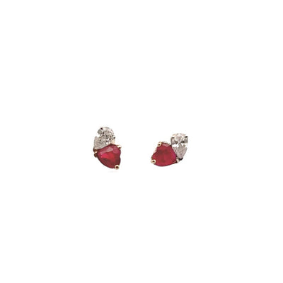 Heart Shape Ruby and Diamond Studs