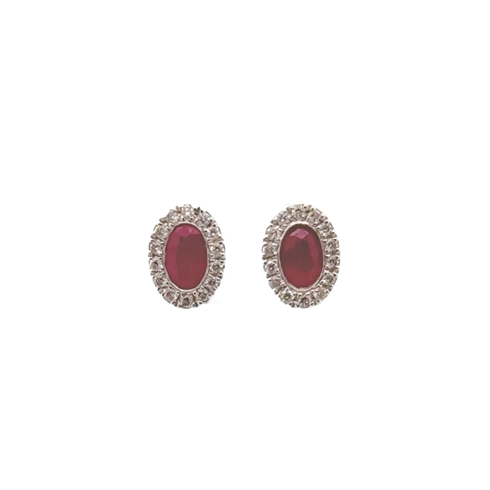 Oval Halo Ruby and Diamond Studs