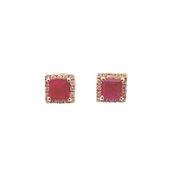 Squared Halo Ruby and Diamond Studs