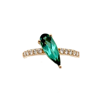 Green Turmaline and Diamond Ring