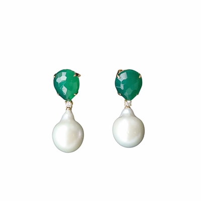 Agate Drop and Pearl Earrings
