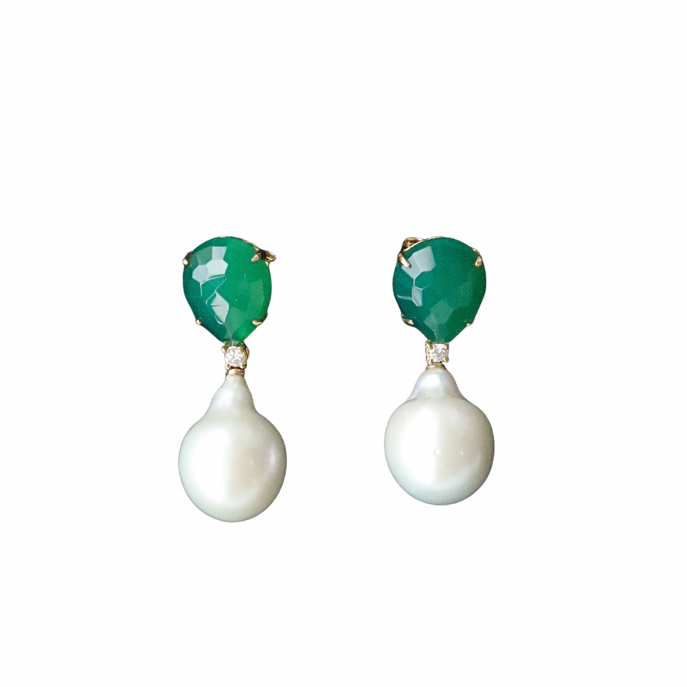 Agate Drop and Pearl Earrings