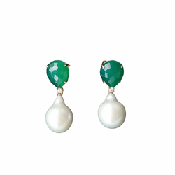 Agate Drop and Pearl Earrings