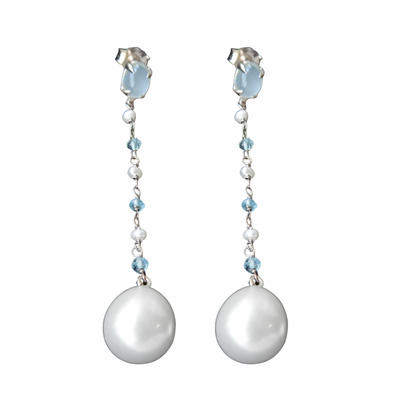 Aquamarine and Pearl Long Earrings