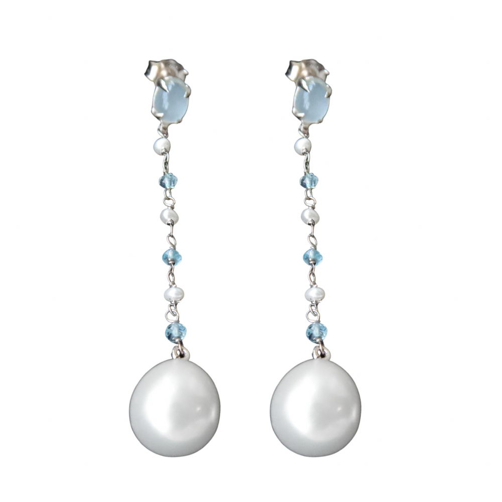 Aquamarine and Pearl Long Earrings
