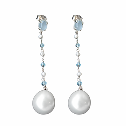 Aquamarine and Pearl Long Earrings