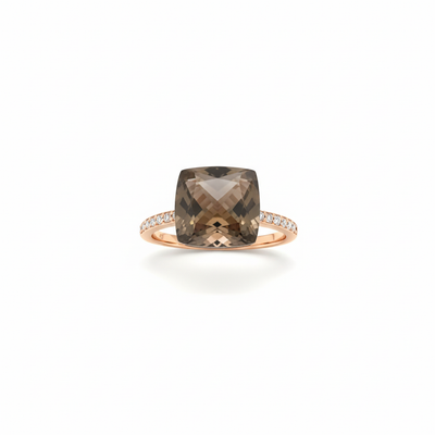 Cherry Faceted Ring with Diamonds