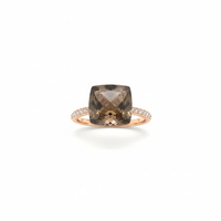 Cherry Faceted Ring with Diamonds