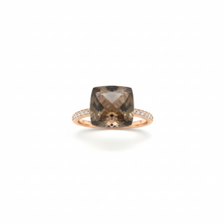 Cherry Faceted Ring with Diamonds