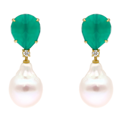 Agate Drop and Pearl Earrings