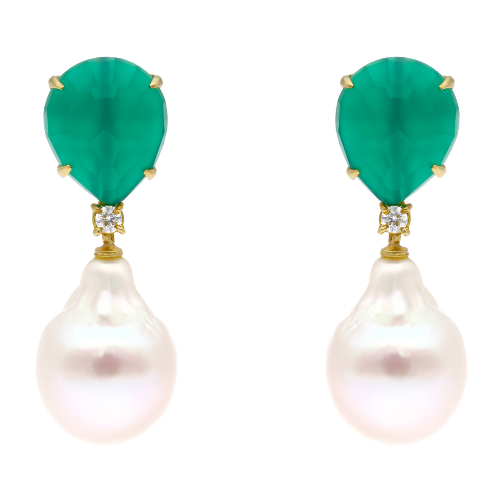 Agate Drop and Pearl Earrings