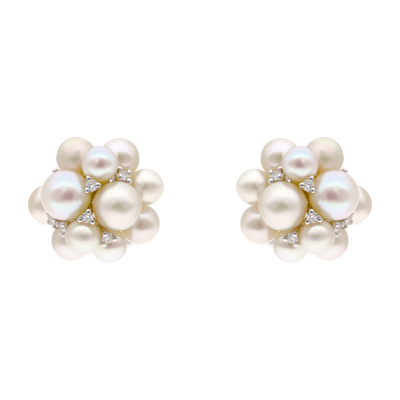 Cluster Pearls and Diamond Earrings