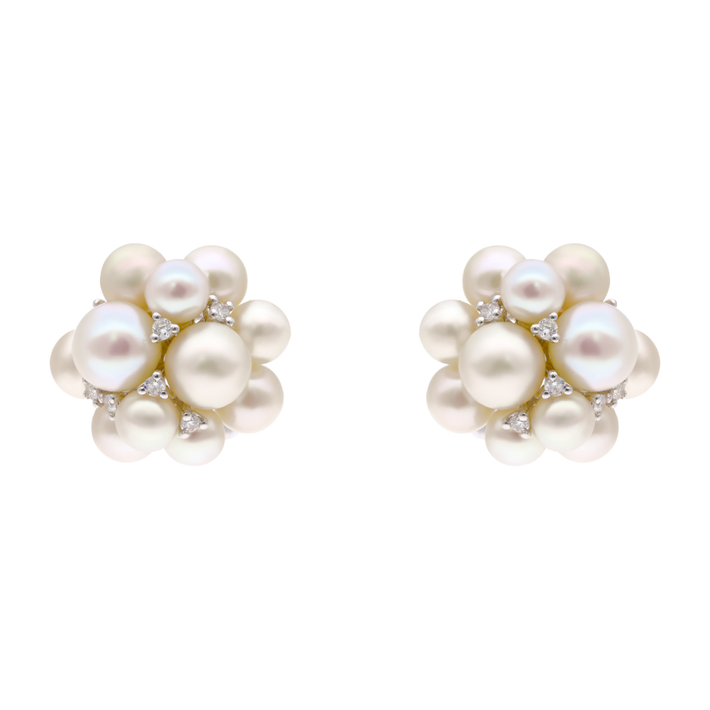 Cluster Pearls and Diamond Earrings