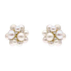 Cluster Pearls and Diamond Earrings