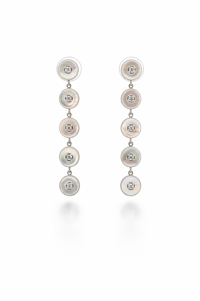 Long Mother Pearl and Diamond Earrings