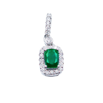 Natural Emerald and Halo Diamond Necklace