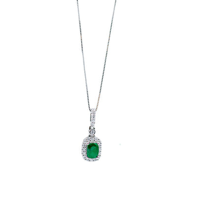 Natural Emerald and Halo Diamond Necklace