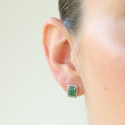 Rectangular Emerald with Diamond Halo studs