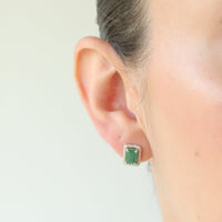 Rectangular Emerald with Diamond Halo studs