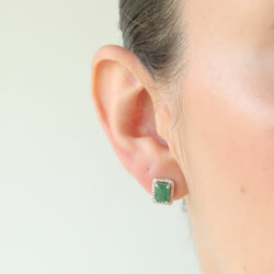 Rectangular Emerald with Diamond Halo studs