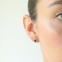 Oval Shape Flower Sapphire and Diamond Studs