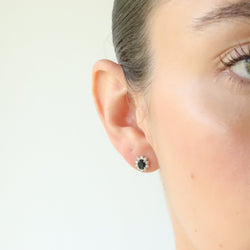 Oval Shape Flower Sapphire and Diamond Studs