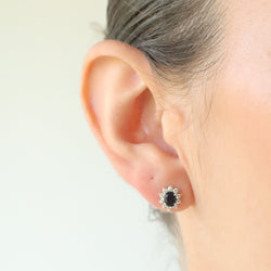 Oval Shape Flower Sapphire and Diamond Studs