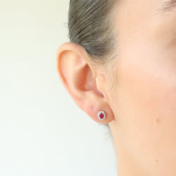 Oval Halo Ruby and Diamond Studs
