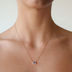 Emerald Cut Tanzanite and Diamond Necklace