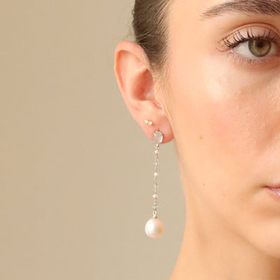 Aquamarine and Pearl Long Earrings